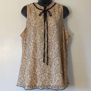 Chenault sleeveless blouse, size 1x, peach / black / cream